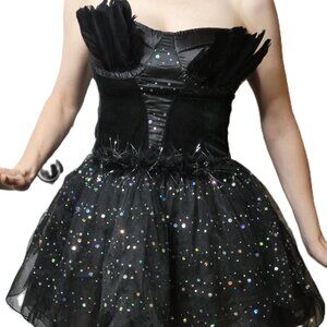 Party Dress Size Sm Bust A- Black SWAN Ballet Dance Lolita Bird Feathers Pageant